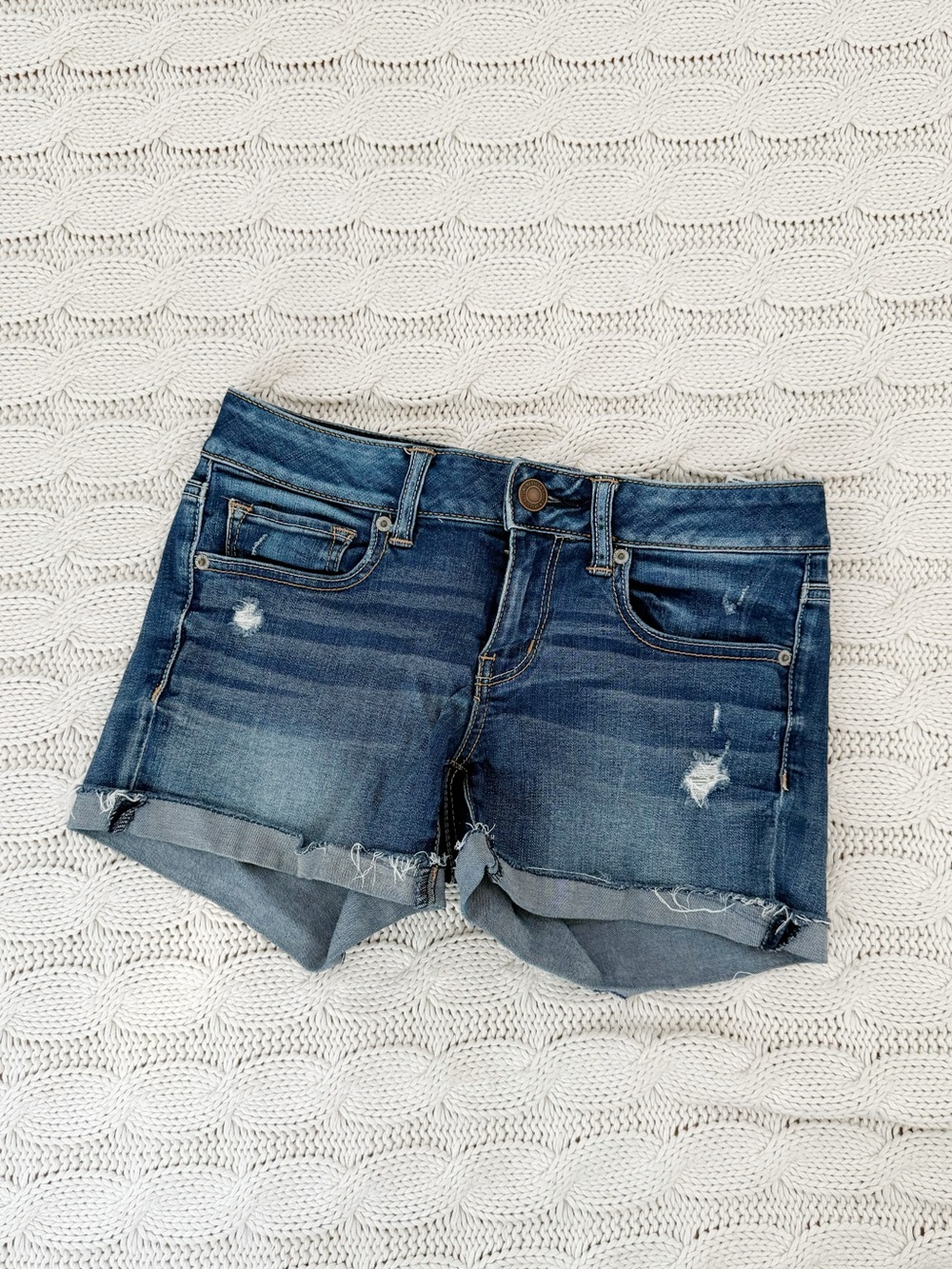American Eagle Outfitters Distressed Dark Blue Denim Shorts